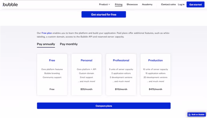 Webflow vs. Bubble : Tarification