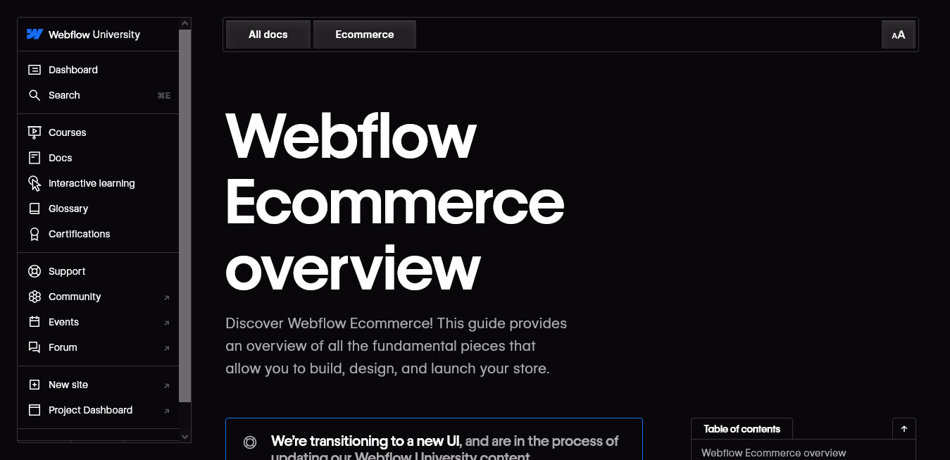Comment fonctionne le commerce électronique Webflow?